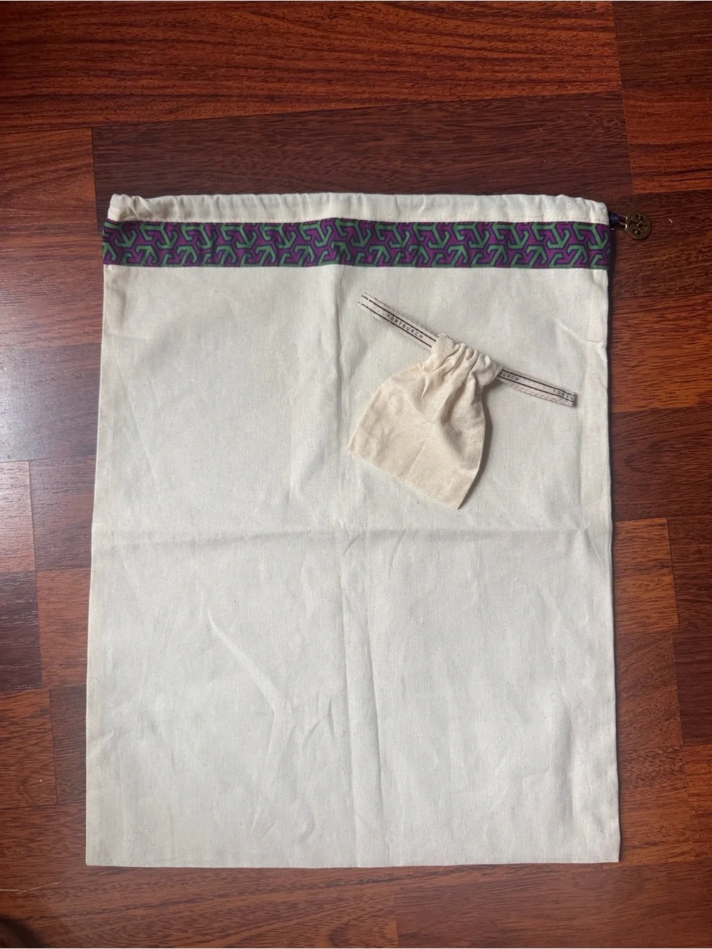 Tory Burch Canvas Drawstring Dust Bag with small accessory dust bag